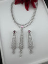 Crystals and CZ Diamond Statement double Layered Necklace Set, White Gold Plated Choker set