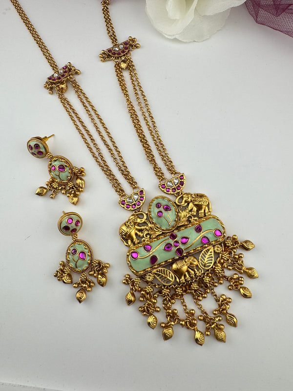 Amrapali inspired, Pachi Kundan, Stone Gold Necklace Set, Indian Bridal Rani Haar