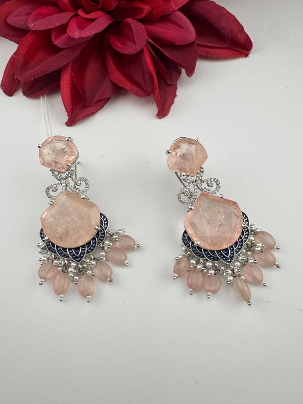 Pink and Gold, Doublet Stone Chandelier Drop Earrings, Bridal, CZ, Designer jewelry