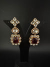 Red and Gold Kundan, Stone Chandelier Drop Earrings, Bridal, Moissanite, CZ, Designer jewelry