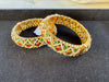 Pearls, Pachi Kundan, Openable Bracelet Bangle set of 2, Gold Polish