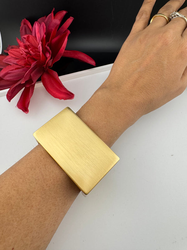 Brushed finished Gold Chunky Cuff Bracelet Bangle, Anti Tarnish, fits sizes upto 2.6"