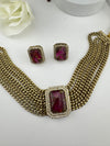 CZ, Mystic doublet stone, Antique gold tone Curb Link chain Choker necklace set with earrings