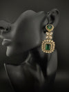 Green and Gold Kundan, Stone Chandelier Drop Earrings, Bridal, Moissanite, CZ, Designer jewelry