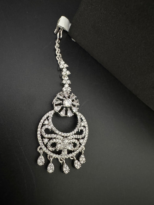 Silver Cubic Zirconia/Diamond Small Tikka, Indian Maang Tikka, kids Headpiece, head jewelry