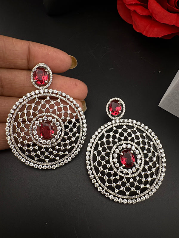 Premium Nano Setting of Cubic Zirconia in silver is designer Inspired Statement Oversized Circular Dangle earring/Bridal/bridesmaid gift