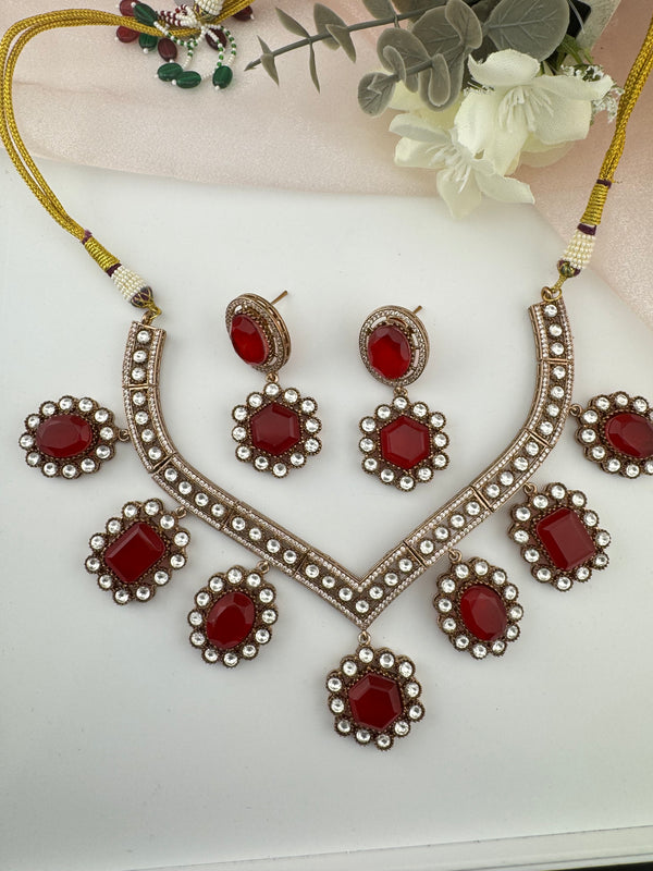 Doublet Stones, CZ, Kundan Gold Plated necklace set, Indian Bridal Jewelry set