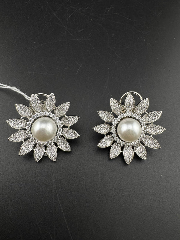 Pearls, Cubic Zirconia, Diamond nano setting stud earrings, Indian Jewelry