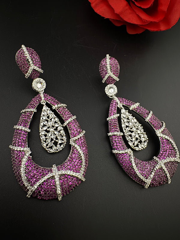 Premium Nano Setting Cubic Zirconia Long earrings in Drop shape, stylish, designer Inspired Statement long earring/Bridal Bridesmaid earring