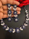 Nano Setting CZ Diamond Statement Necklace Set, White Gold Plated Choker set, nature inspired