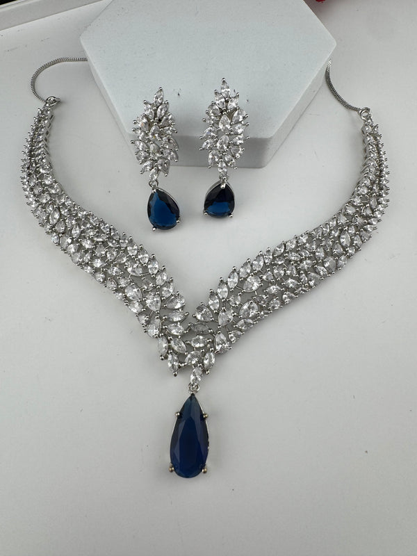 CZ Diamond Statement Necklace Set, White Gold Plated Choker