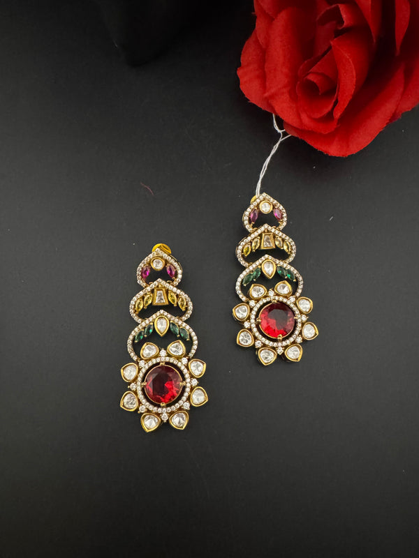 Cubic Zirconia, Kundan, Stone Chandelier Drop Earrings, Moissanite, CZ, Designer jewelry