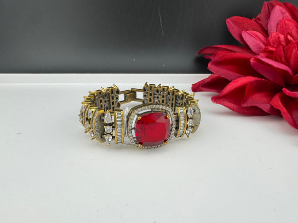 Moissanite Kundan, Crystal, CZ Adjustable Gold Polish Bracelet, Kids Bracelet fits 2.4"
