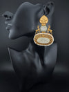 Antique Gold, Enamel, Mother of Pearl Chandbali Dangle Earrings, Amrapali inspired Designer jewelry