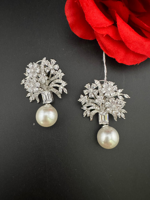 Cubic Zirconia, Diamond, pearls, Step cut crystal Dangle Drop earrings, Indian Jewelry