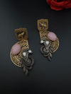 Antique Gold, Oxidized, Carved Stones Chandbali Dangle Earrings, Amrapali inspired Designer jewelry