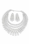 Swarovski Crystals and CZ Diamond multi Layer Necklace Set, White Gold Plated set