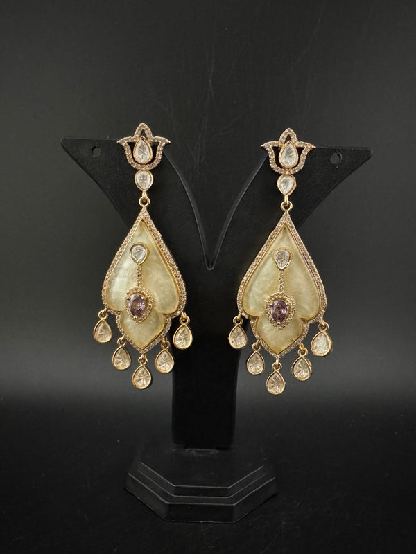 CZ and Gold, Mother of Pearl Chandelier Drop Earrings, Bridal, MOP Designer jewelry