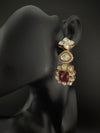 Red and Gold Kundan, Stone Chandelier Drop Earrings, Bridal, Moissanite, CZ, Designer jewelry