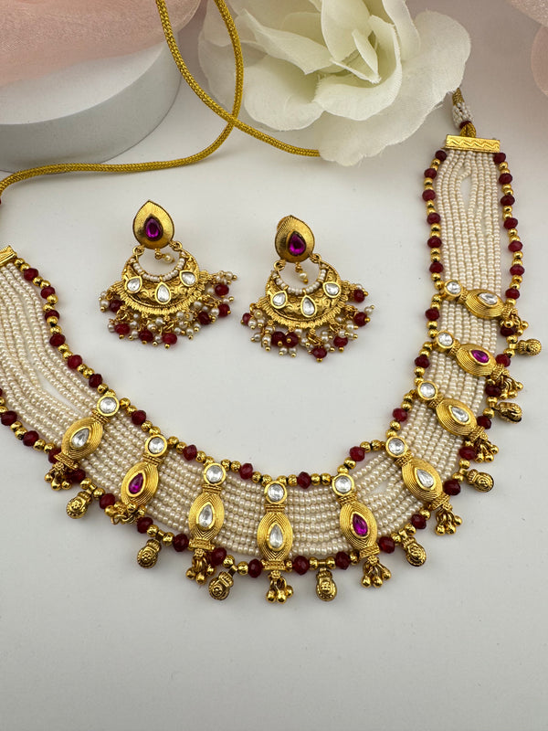 Rajwadi, kundan, pearls, stones Gold necklace set, Indian Bridal Jewelry set