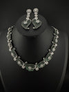 Nano Setting CZ Diamond Statement Green Necklace Set, White Gold Plated Choker, nature inspired