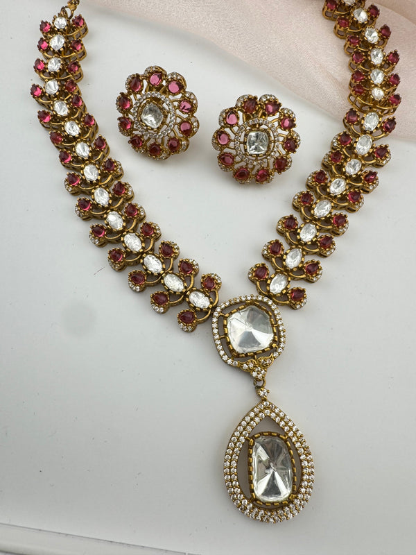 Stones, CZ, Kundan Gold necklace set, Indian Bridal Jewelry set