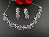 Nano Setting CZ Diamond Statement Ruby Necklace Set, White Gold Plated Choker, 3D nature inspired