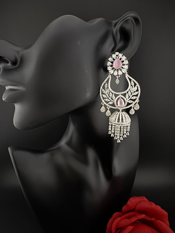 Premium Cubic Zirconia Chandbali humka earrings is designer Inspired, Statement Long earring, Bridal, Party, Wedding jewelry, chic, Indian