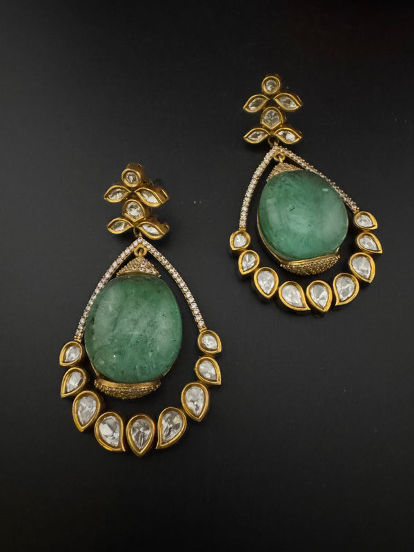 Kundan, CZ, Gold, Doublet Stone Chandelier Long Drop Earrings, Moissanite, CZ, Designer jewelry