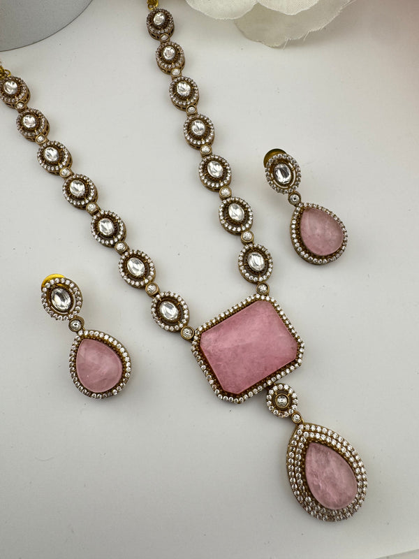 Kundan, Polki, CZ, Doublet Stones Long Golden necklace set, Rani haar, everyday wear jewelry