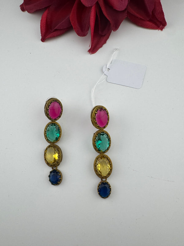 Matt Gold, stone Long Earrings, Multicolor, Bridesmaid Gift, Designer jewelry