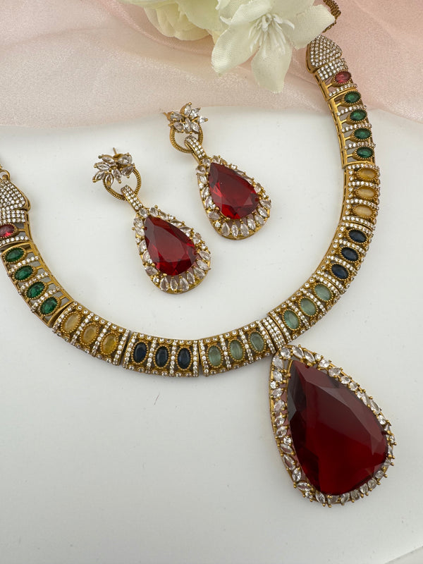Stones, CZ/AD Gold Plated necklace set, Indian Bridal Jewelry set