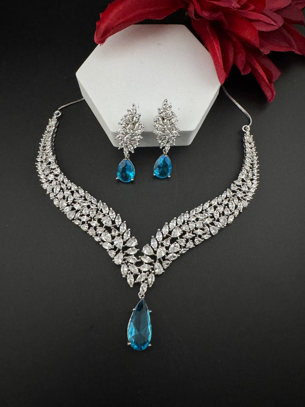 CZ Diamond Statement Necklace Set, White Gold Plated Choker