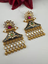 Amrapali inspired Matt Gold, kundan, Enamel, Oversized ChandBali long Earrings, designer jewelry