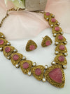 Kundan, Carved Stone, Gold plated necklace set, Indian Bridal Jewelry set