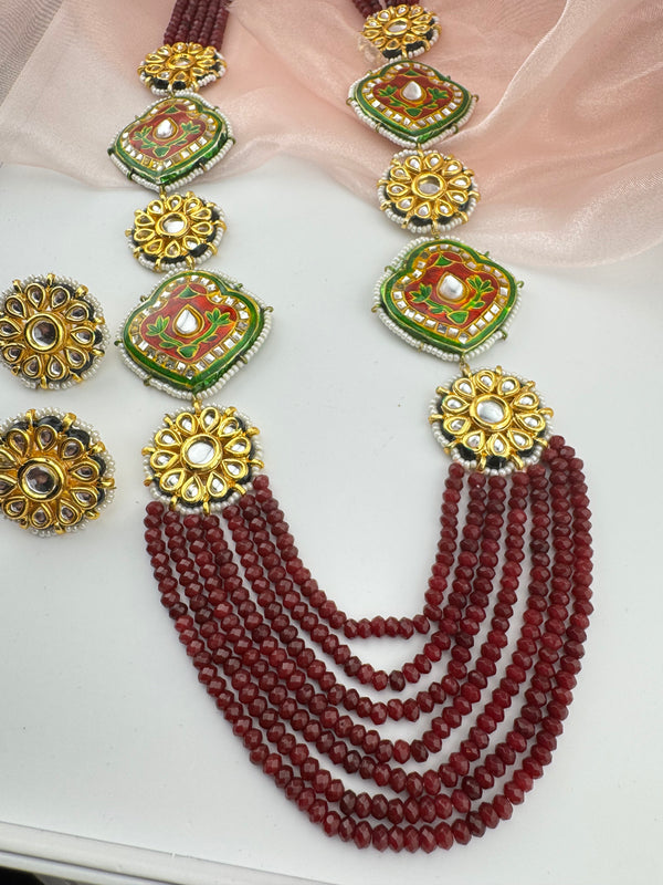 Kundan, Enamel, Minakari, Hydro Beads Long Gold Choker necklace set, Double sided Rani haar
