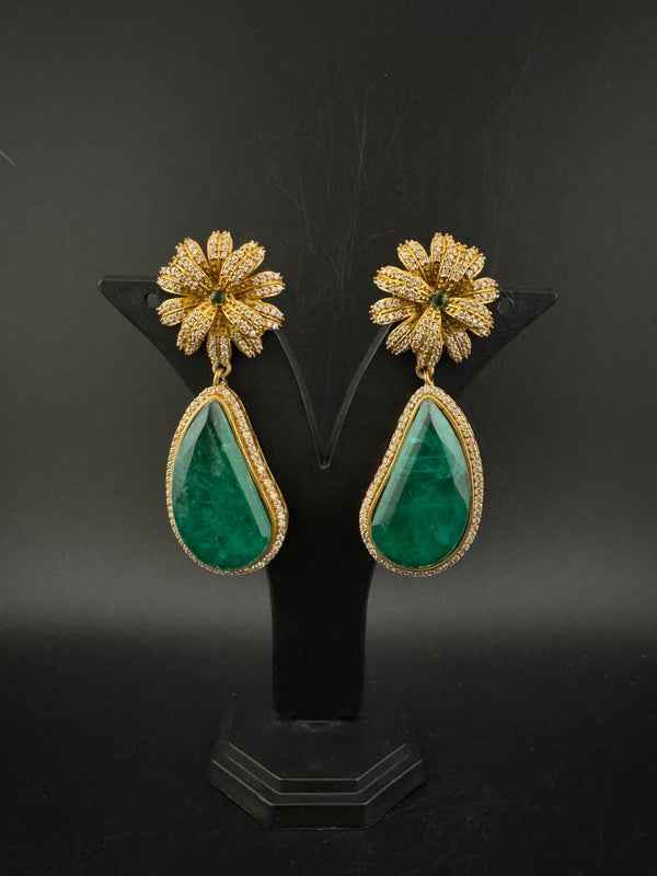 CZ and Gold, Doublet Stone Chandelier Drop Earrings, Bridal, Designer jewelry