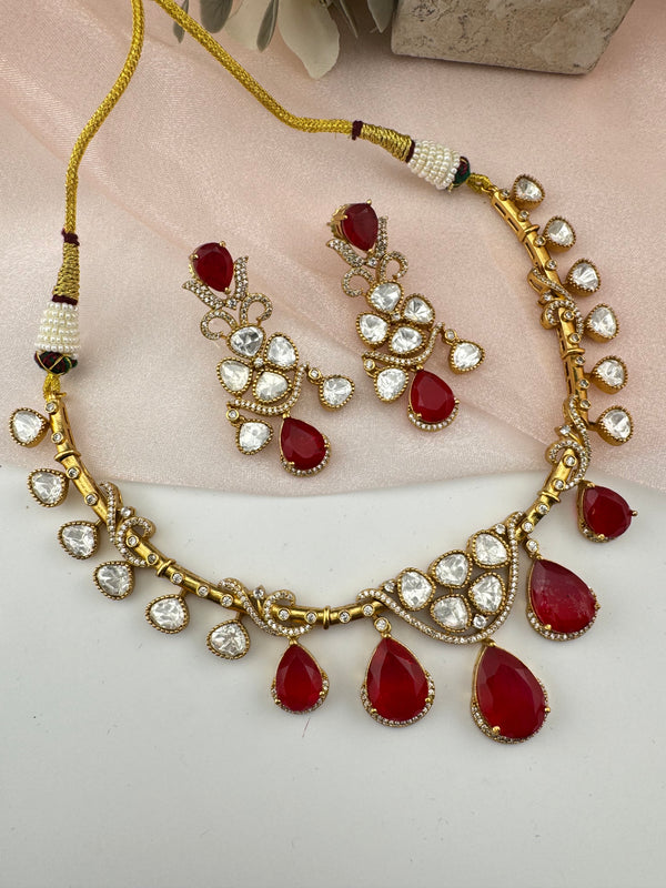 Kundan, CZ, Doublet Stone collar flexible necklace set, Indian Bridal Jewelry set