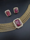 CZ, Mystic doublet stone, Antique gold tone Curb Link chain Choker necklace set with earrings