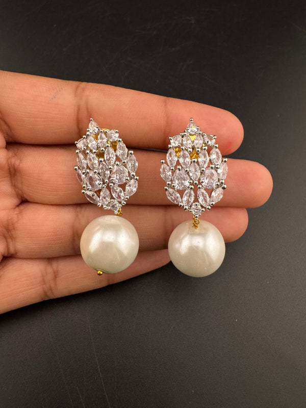 Cubic Zirconia, Diamond, pearls, Gold color Dangle Drop earrings, Indian Jewelry