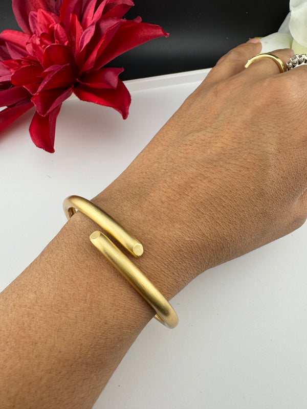 Brushed finished Gold Cuff Bracelet Bangle, Anti Tarnish, fits sizes upto 2.6"