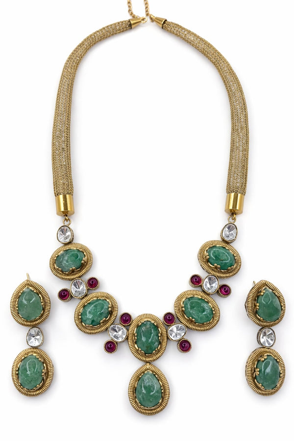 Doublet stones, Kundan, Gold long necklace set, Rani Haar, Indian Bridal Jewelry