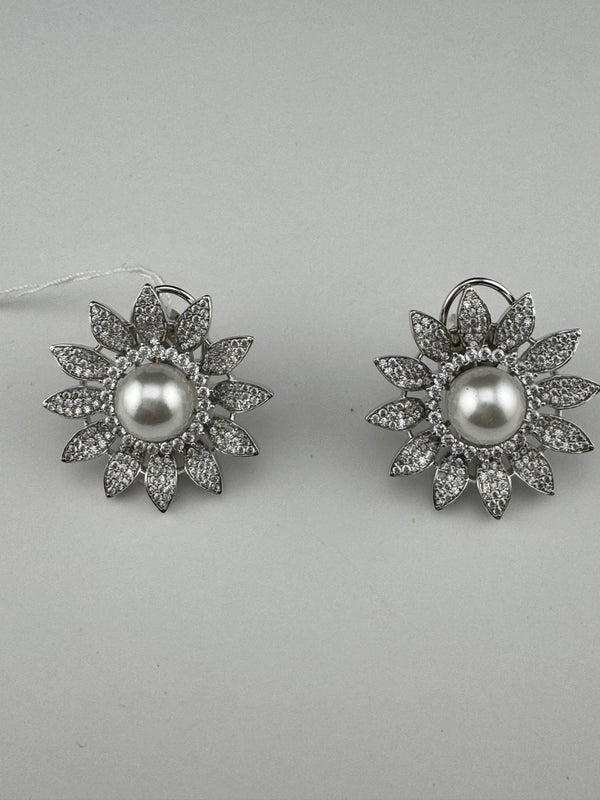 Pearls, Cubic Zirconia, Diamond nano setting stud earrings, Indian Jewelry