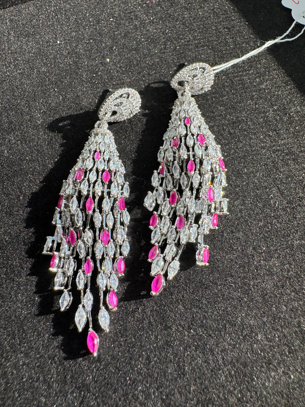 Swarovski inspired Crystal, cubic zirconia, diamonddangle long earrings, Indian Jewelry
