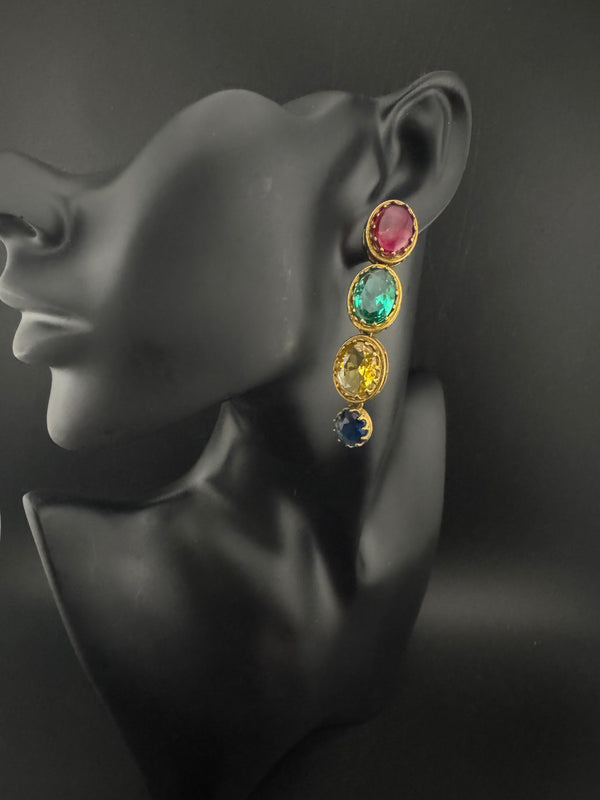 Matt Gold, stone Long Earrings, Multicolor, Bridesmaid Gift, Designer jewelry