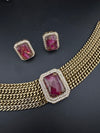 CZ, Mystic doublet stone, Antique gold tone Curb Link chain Choker necklace set with earrings