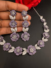 Nano Setting CZ Diamond Statement Necklace Set, White Gold Plated Choker set, nature inspired