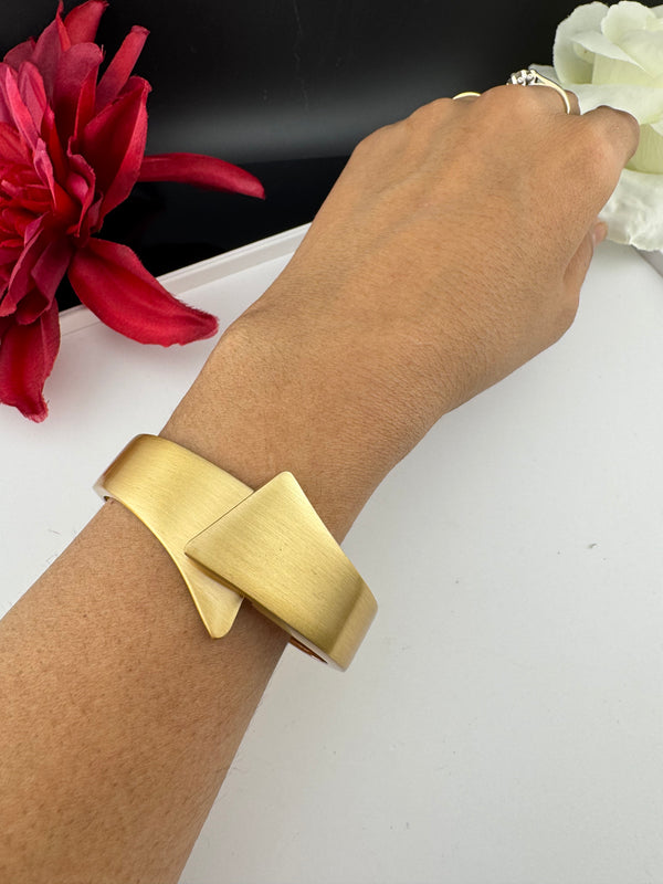 Brushed finished Gold Chunky Cuff Bracelet Bangle, Anti Tarnish, fits sizes upto 2.6"