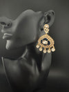 Gold and small pearls, Kundan, Cubic Zirconia Chandelier Chandbali Earrings, CZ, Designer jewelry