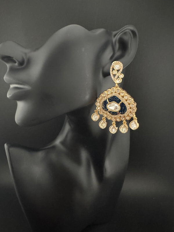 Gold and small pearls, Kundan, Cubic Zirconia Chandelier Chandbali Earrings, CZ, Designer jewelry